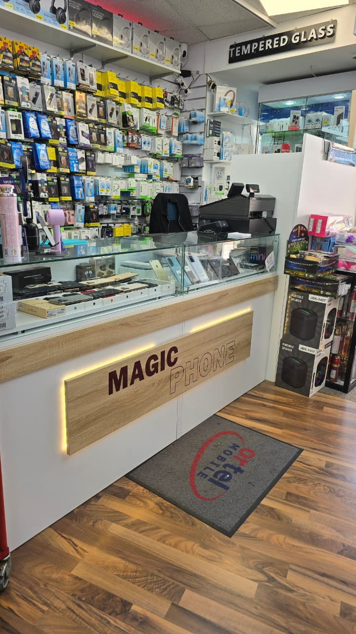 Inside Magic Phone with service counter and accessories